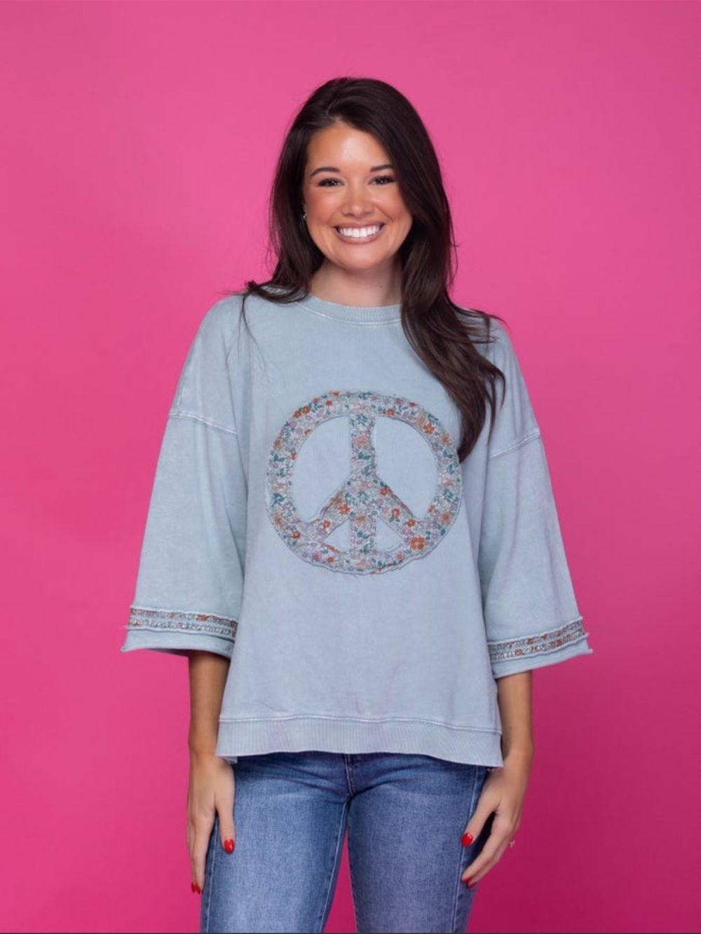 Easel - Boho Peace Sign Sweatshirt - sage - Picture 2 of 7